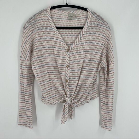 Paper Crane Women’s V Neck Long Sleeve Button Front Striped Blouse size M - Picture 1 of 3
